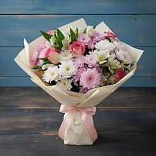 Букет цветов из:  Хризантемы, Альстромерии и Розы в Мурино