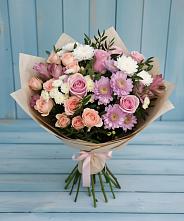 Букет цветов из:  Хризантемы, Розы и Альстромерии в Мурино